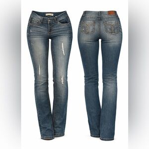 Paris Blues Skinny Bootcut Jeans in Faded Blue with Light Distressing